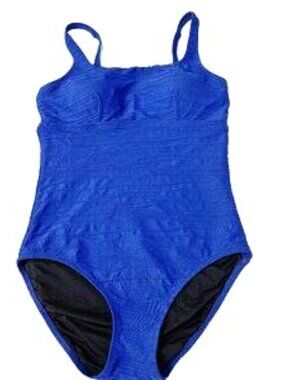 Lands’ End One Piece Blue Faux gathered Swimsuit Size 4 Long